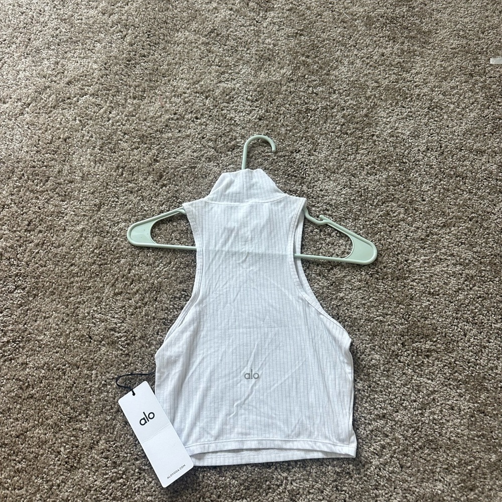 ALO Yoga White Ribbed High-Neck Crop Tank